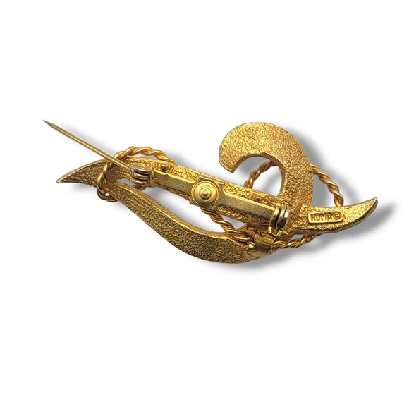 Vintage Roma Brushed Textured Gold Tone Abstract Swirl Brooch Pin Signed - Picture 7 of 8